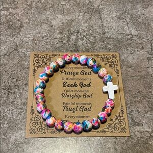 Multicolor Beaded Bracelet with Cross Charm